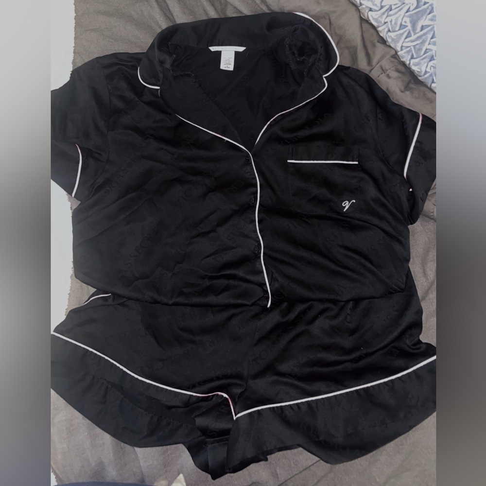 VS Women's Black Satin Pajama Set